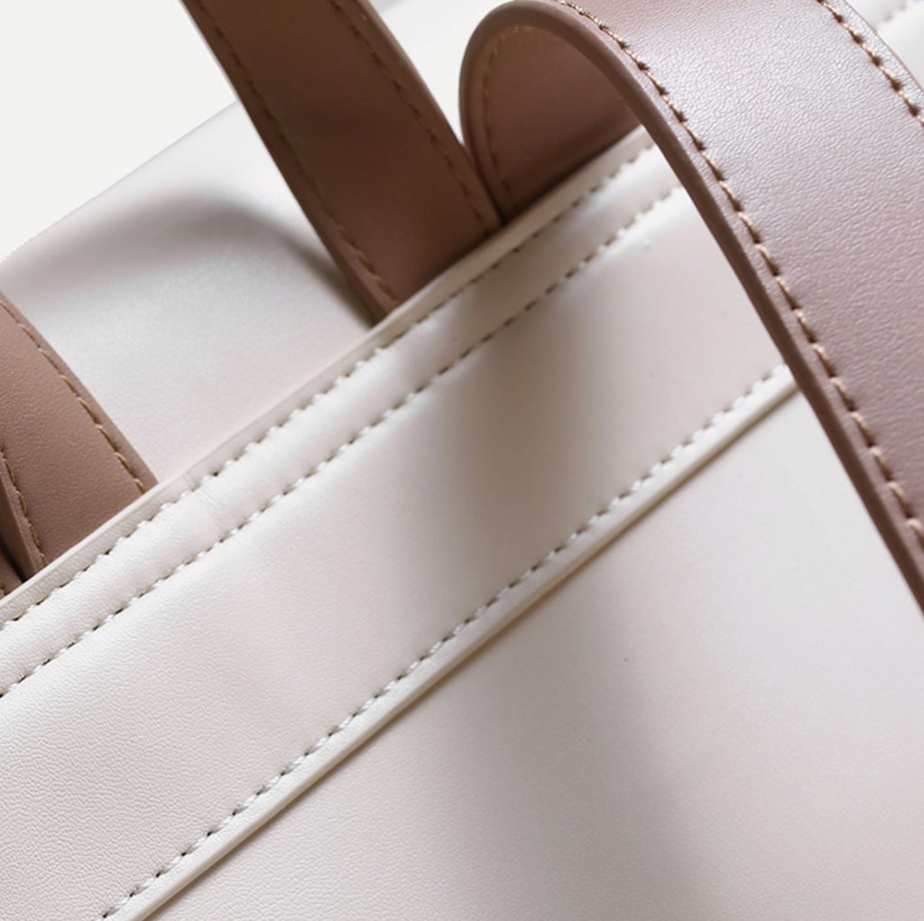 White Simper Large Leather Backpack School Bag