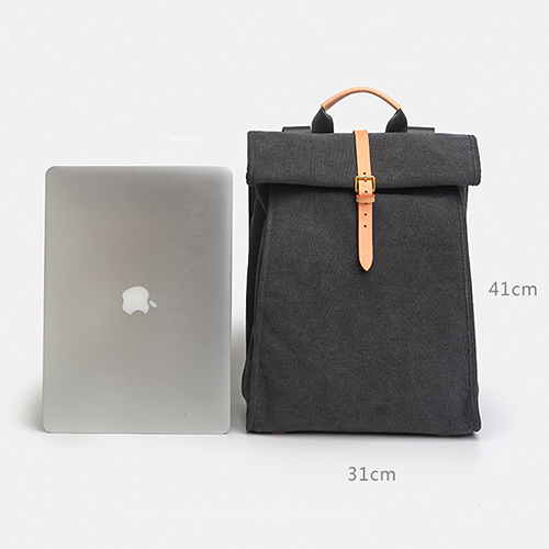 Black Canvas Folded Backpack Laptop Bag for Women