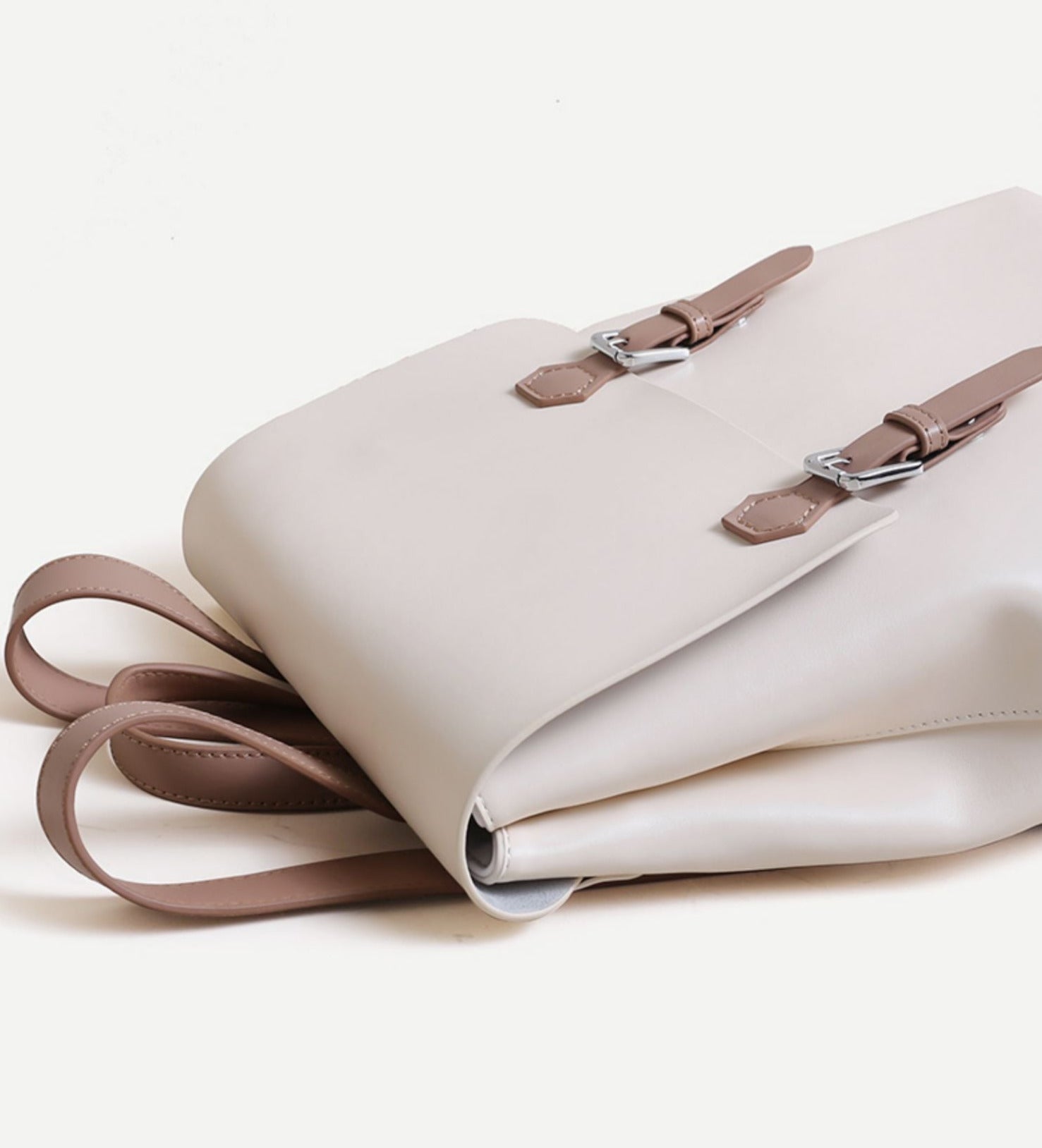 White Simper Large Leather Backpack School Bag