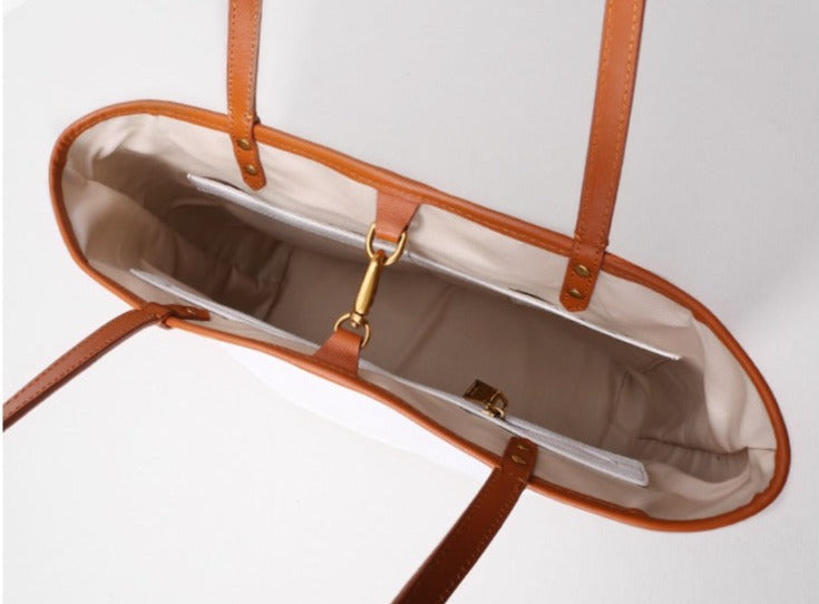 White Color Block Large Leather Tote