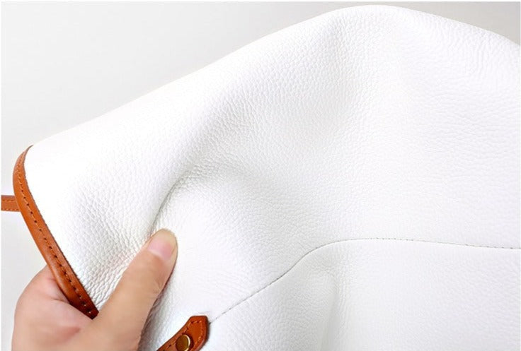 White Color Block Large Leather Tote