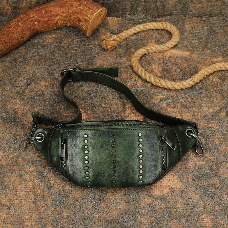 Rivet Leather Sling Bag Crossbody Chest Shoulder Bag