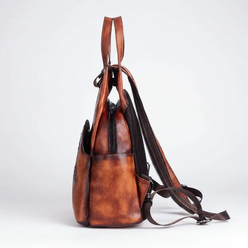 Floral Butterfly Embossed Leather Handbag  Women Backpack