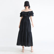 Load image into Gallery viewer, Off Shoulder High Waist Hollow Out Lace Midi Dress
