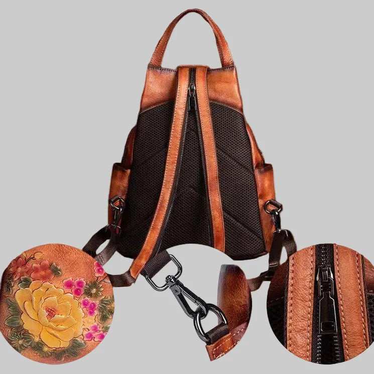 Floral Butterfly Embossed Leather Handbag  Women Backpack
