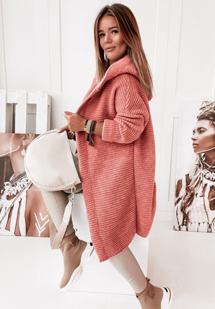 Buckle Hooded Collar Sweater Cardigan Outerwear