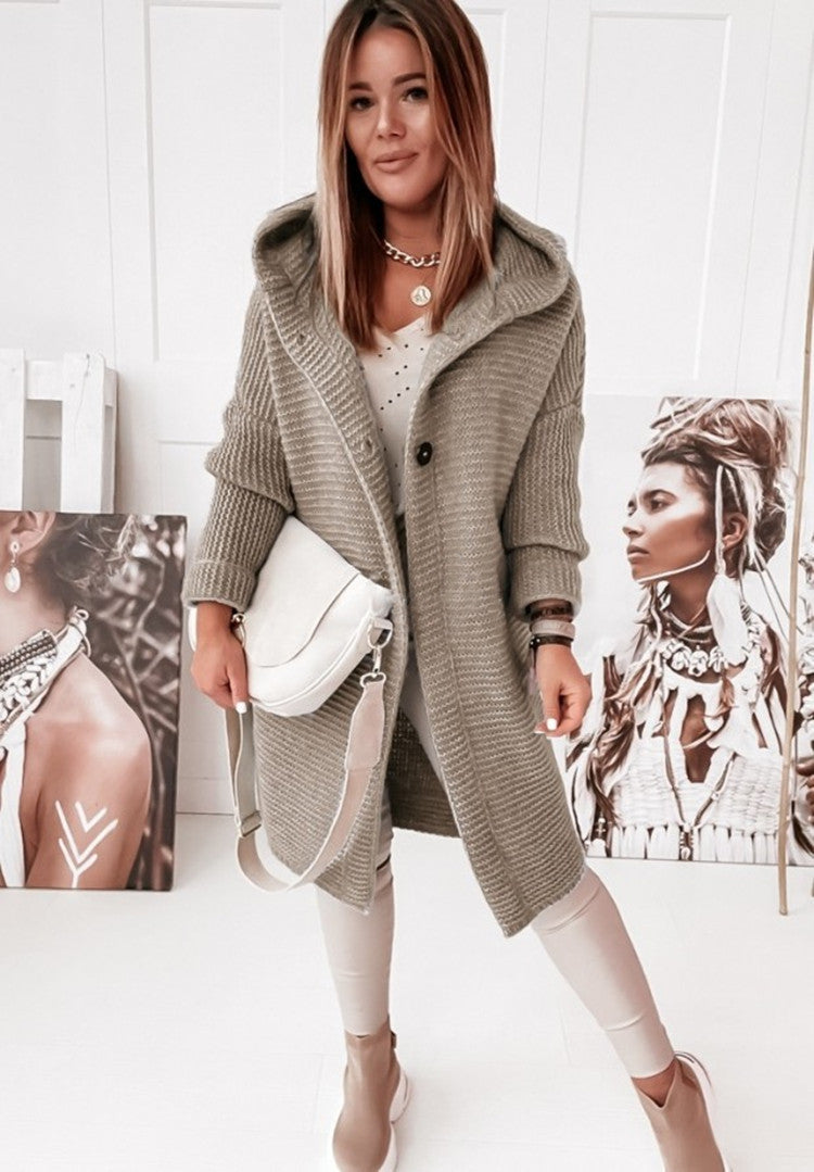 Buckle Hooded Collar Sweater Cardigan Outerwear