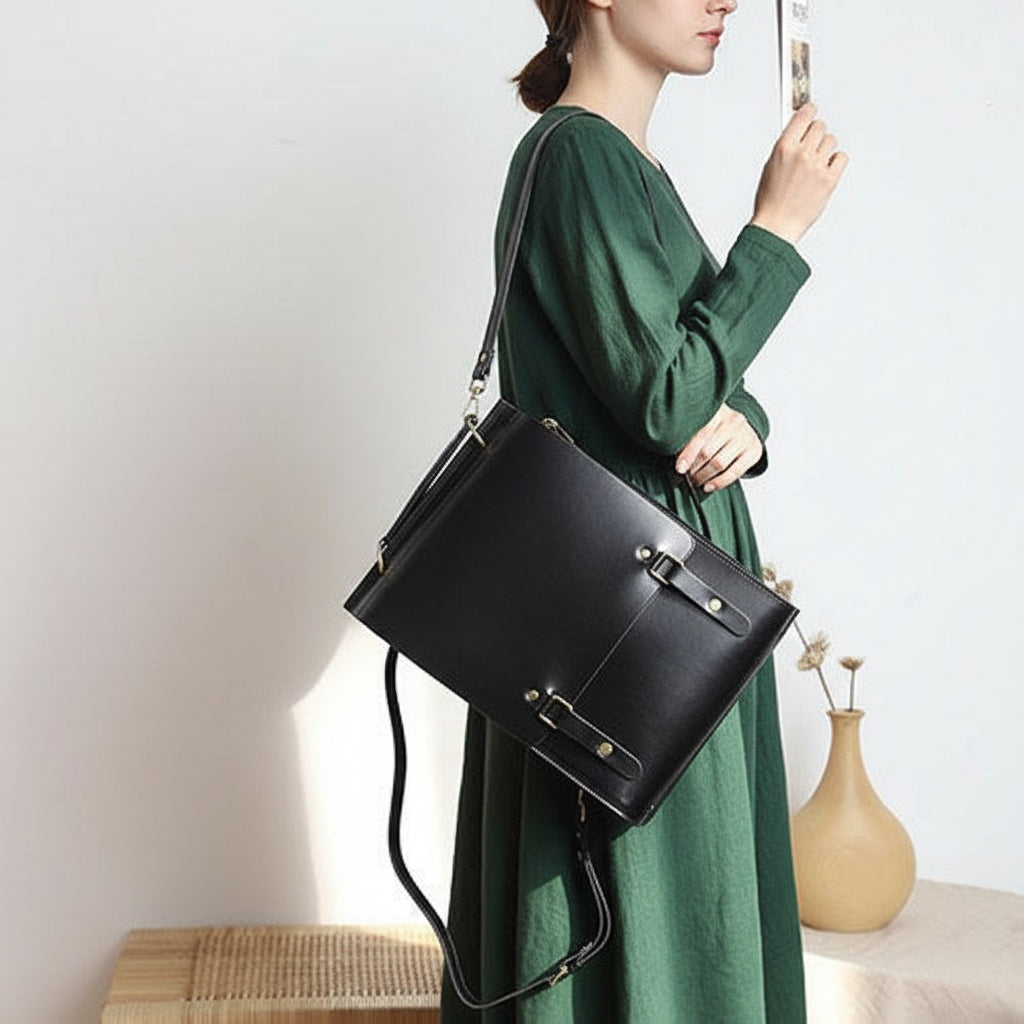 Classic Satchel Laptop Leather School Backpack for Women
