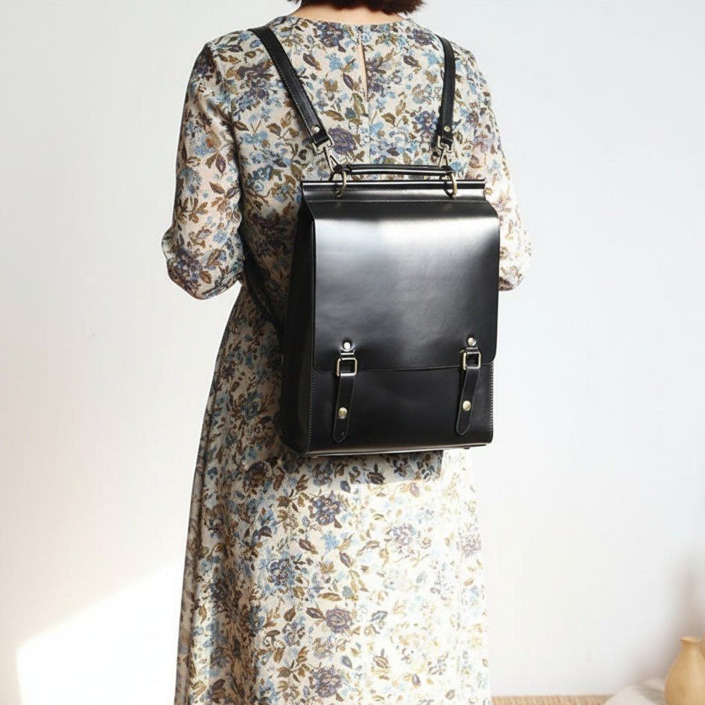 Classic Satchel Laptop Leather School Backpack for Women