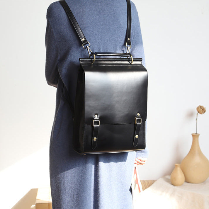 Brown Classic Satchel Laptop Leather School Backpack for Women