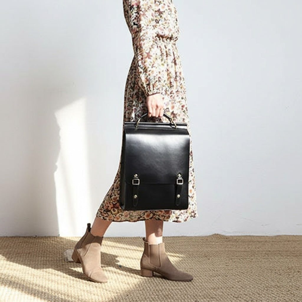 Classic Satchel Laptop Leather School Backpack for Women