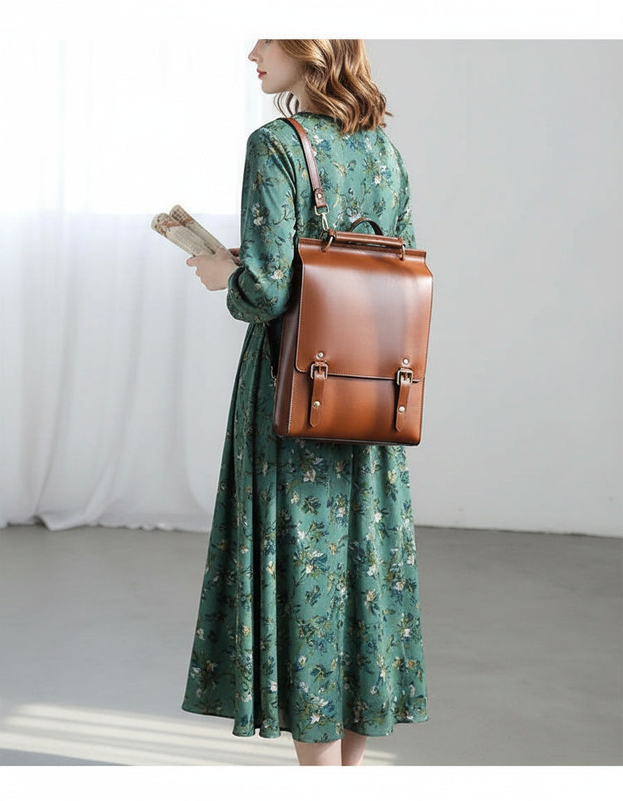 Classic Satchel Laptop Leather School Backpack for Women