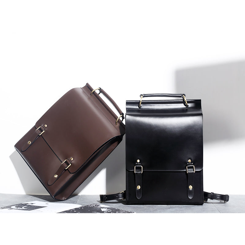 Brown Classic Satchel Laptop Leather School Backpack for Women