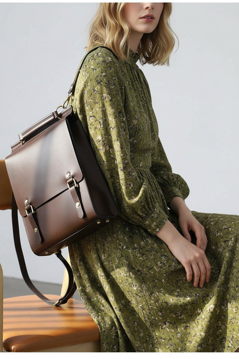Classic Satchel Laptop Leather School Backpack for Women