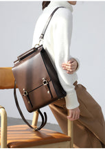 Load image into Gallery viewer, Brown Classic Satchel Laptop Leather School Backpack for Women
