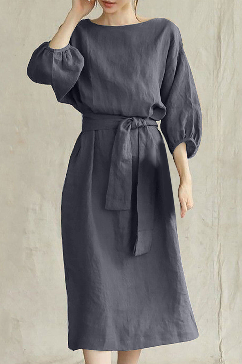 Casual Daily Roun Neck 3/4 Sleeves Midi Dress
