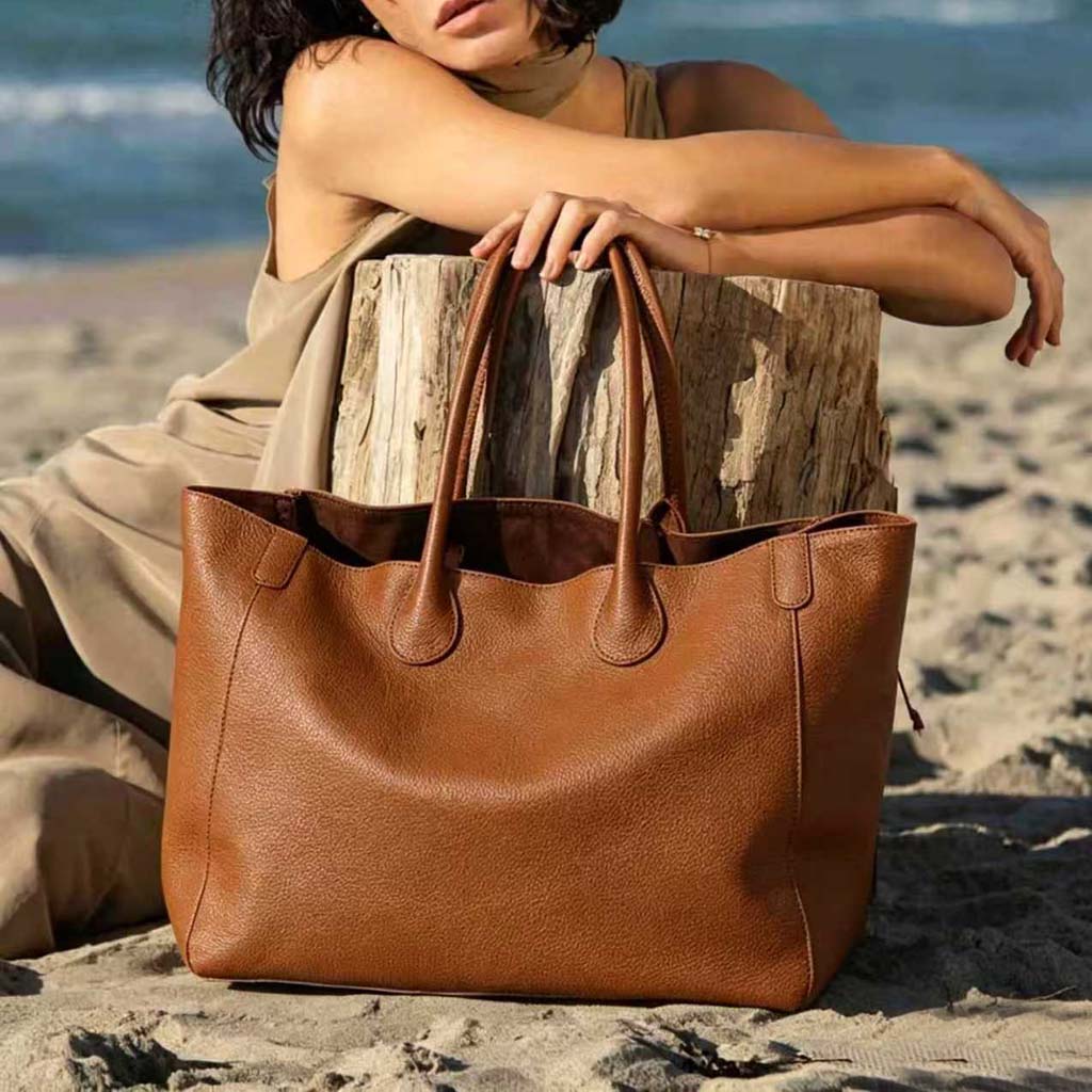 Brown Oversized Large Classic Top Grain Leather Tote Bag