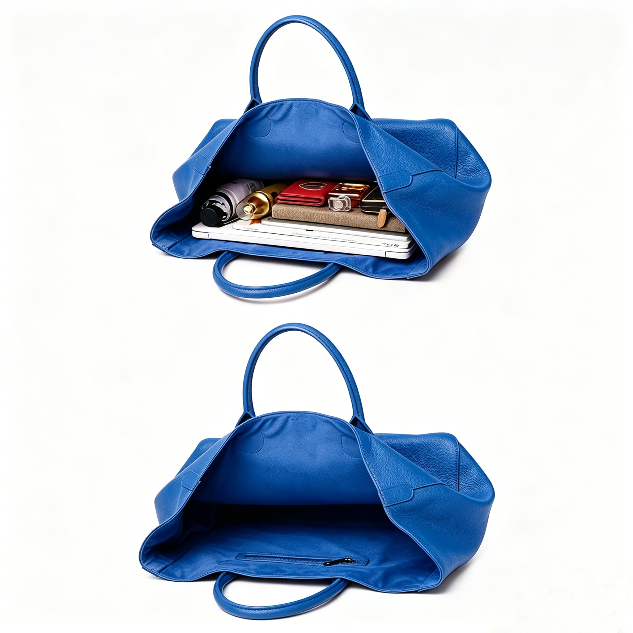 Blue Oversized Large Classic Top Grain Leather Tote Bag