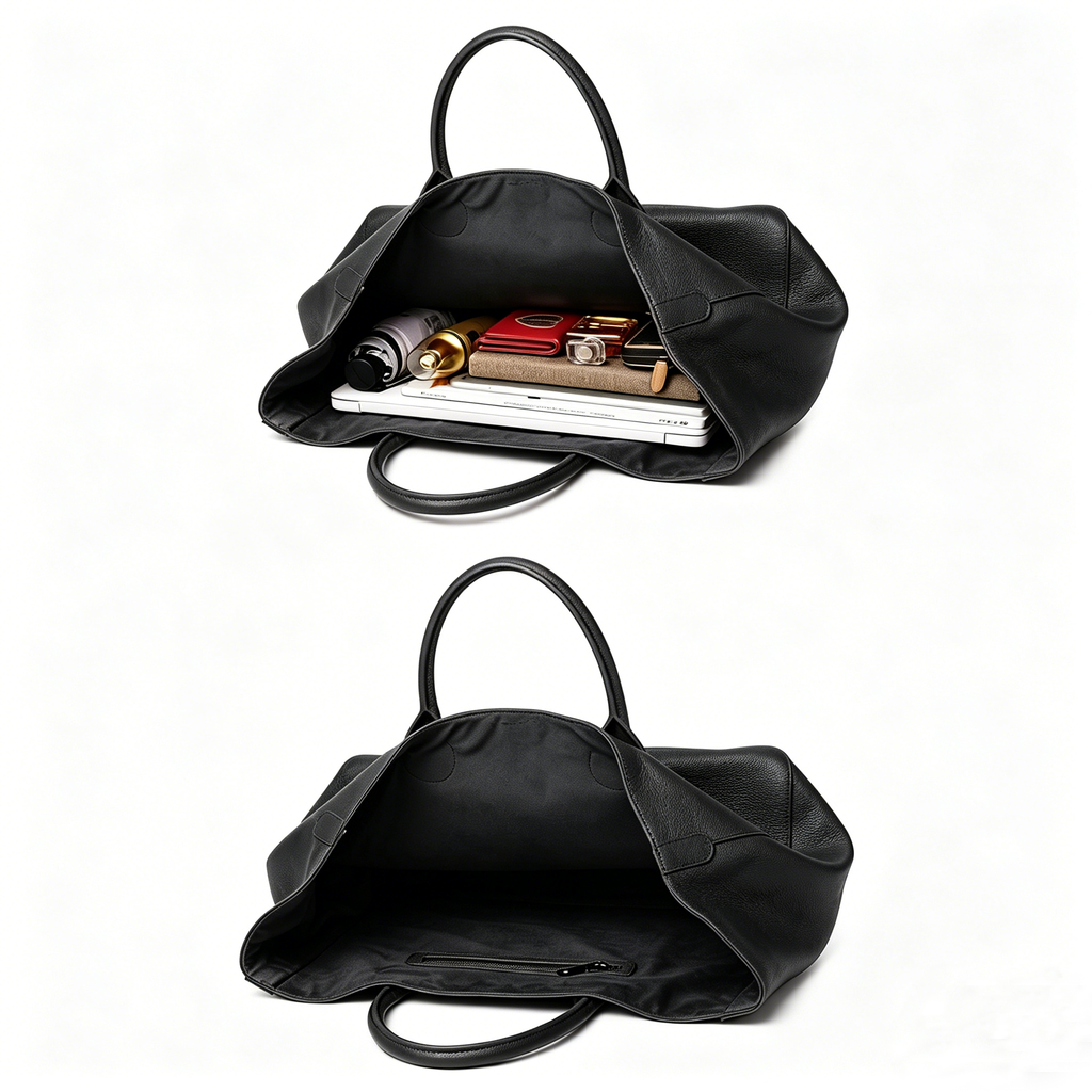 Black Oversized Large Classic Top Grain Leather Tote Bag