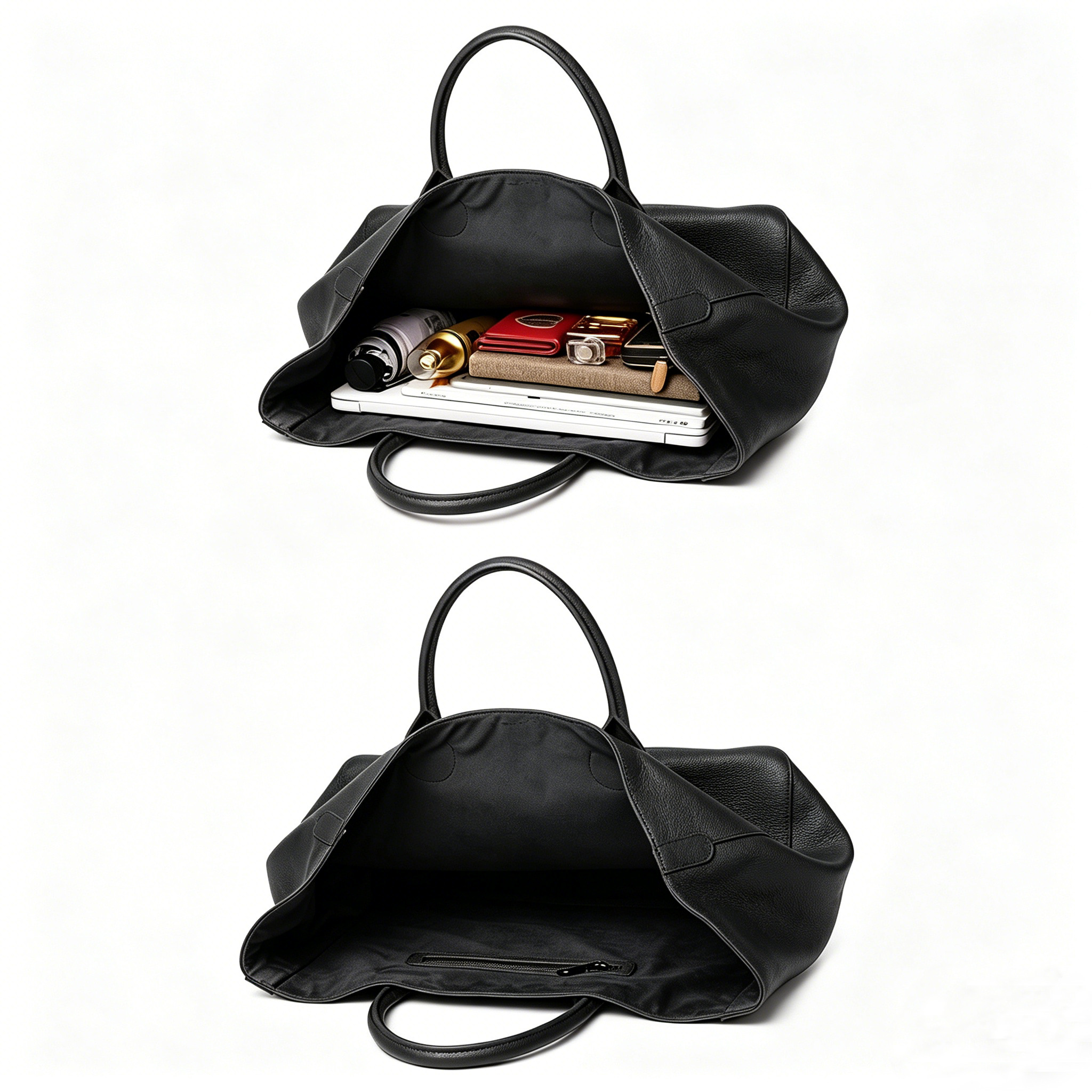Black Oversized Large Classic Top Grain Leather Tote Bag