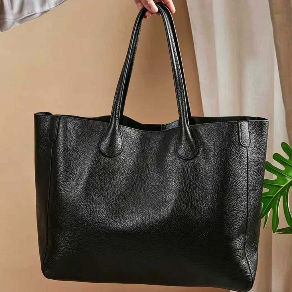 Black Oversized Large Classic Top Grain Leather Tote Bag
