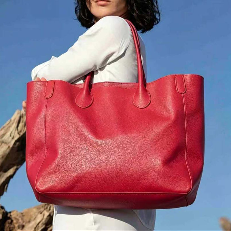 Hot Pink Oversized Large Classic Top Grain Leather Tote Bag