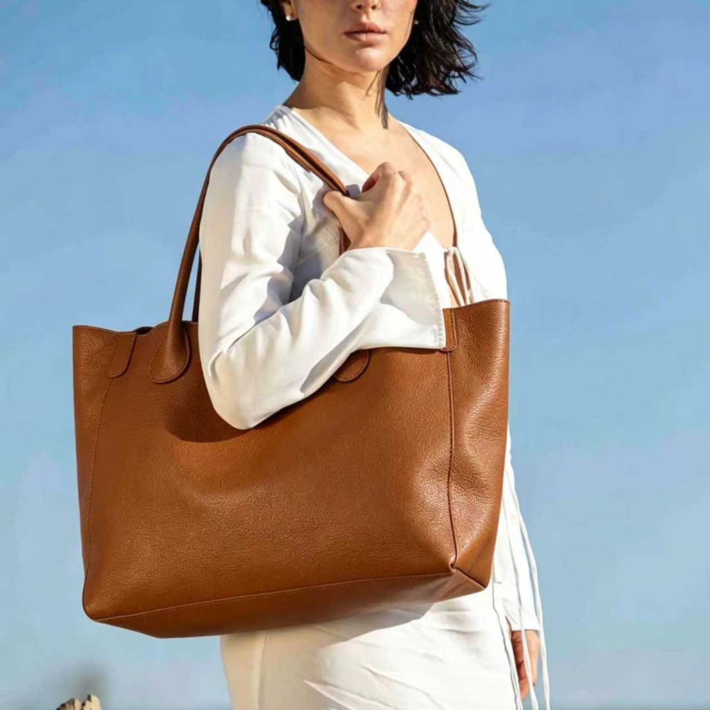 Brown Oversized Large Classic Top Grain Leather Tote Bag