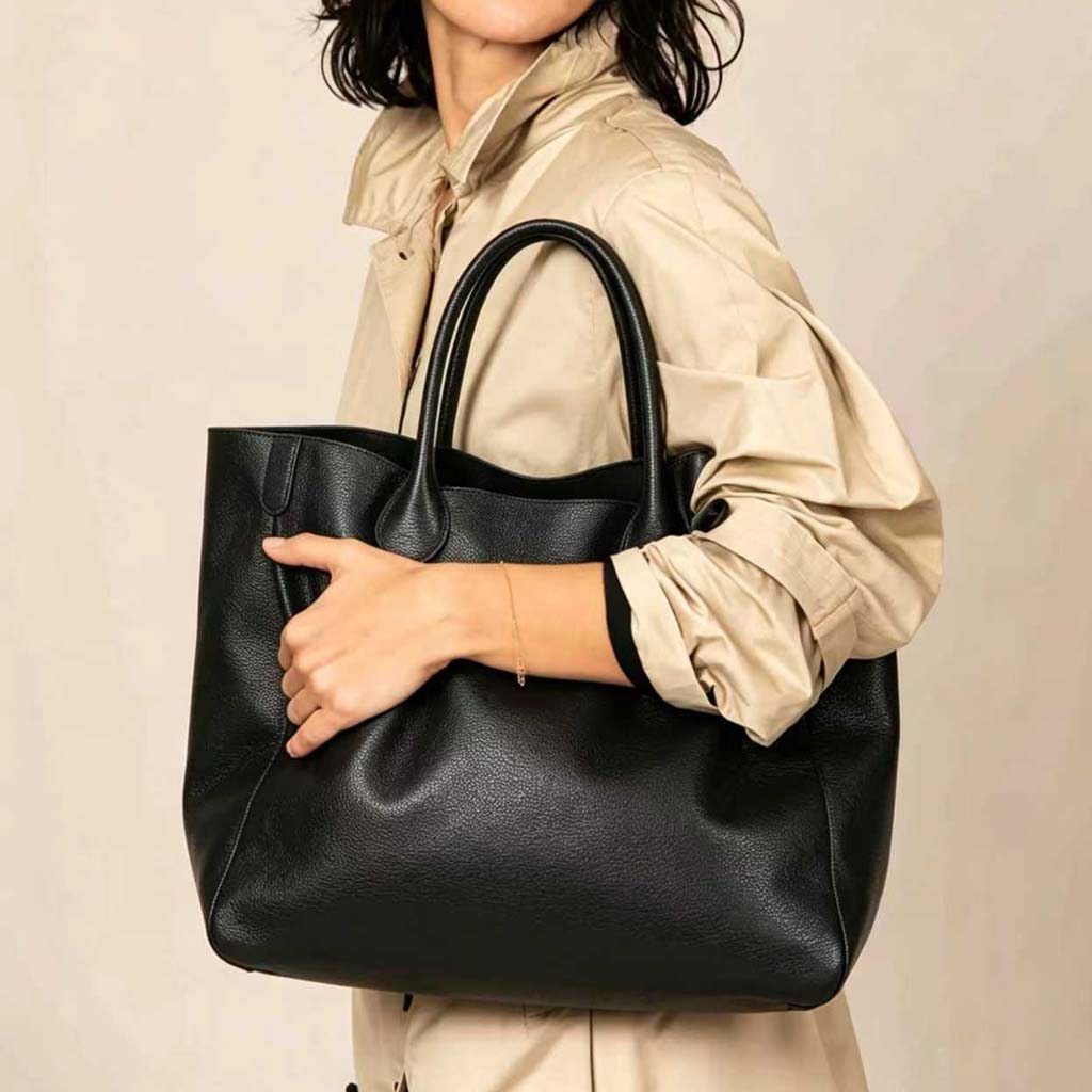 Black Oversized Large Classic Top Grain Leather Tote Bag