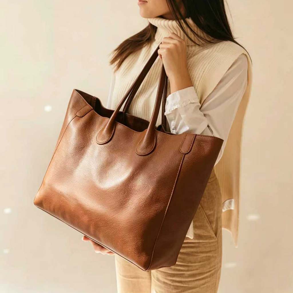Brown Oversized Large Classic Top Grain Leather Tote Bag