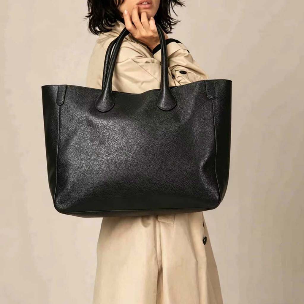 Black Oversized Large Classic Top Grain Leather Tote Bag