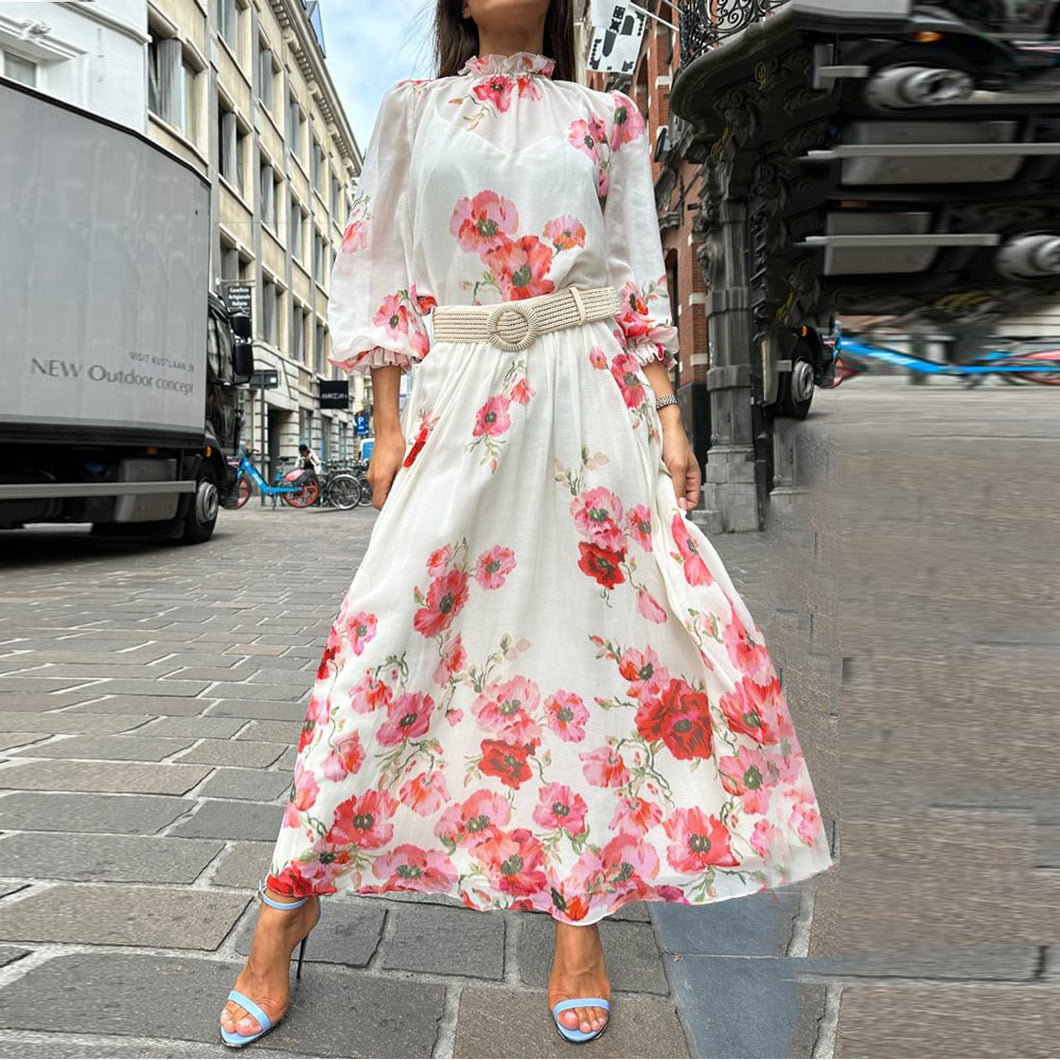 Floral Long Sleeves Midi Two Piece Dress