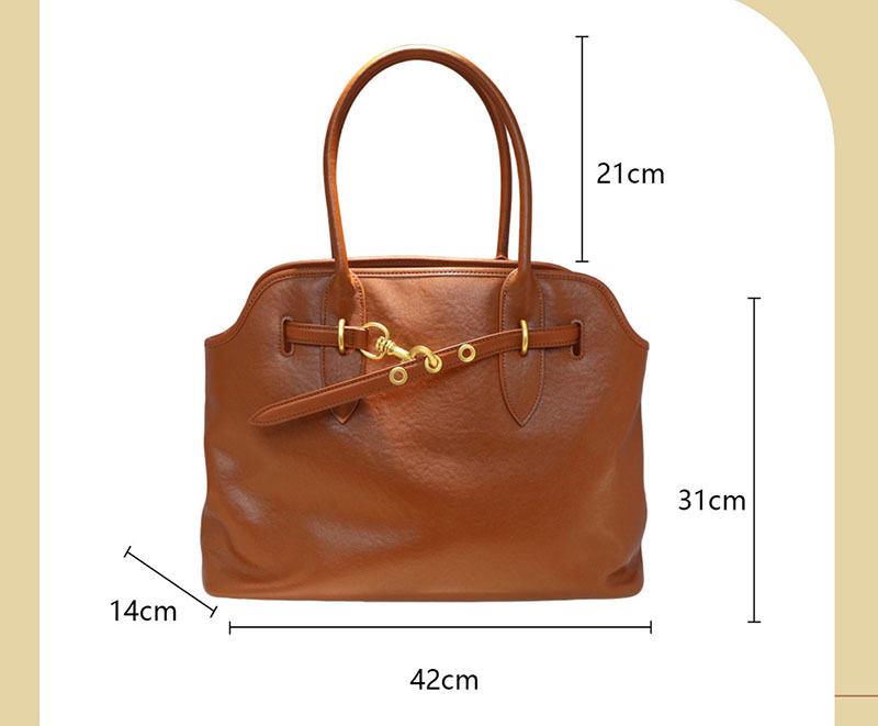 Top Grain Large Leather Tote Bag With Drawstring Buckle