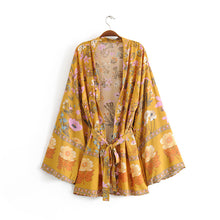 Load image into Gallery viewer, Tribe Boho Floral Kimono Sleeve Cardigan Flroal Top Cover Up
