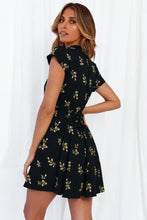 Load image into Gallery viewer, Black Collar Floral Buttons Down Mini Dress
