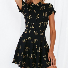 Load image into Gallery viewer, Black Collar Floral Buttons Down Mini Dress
