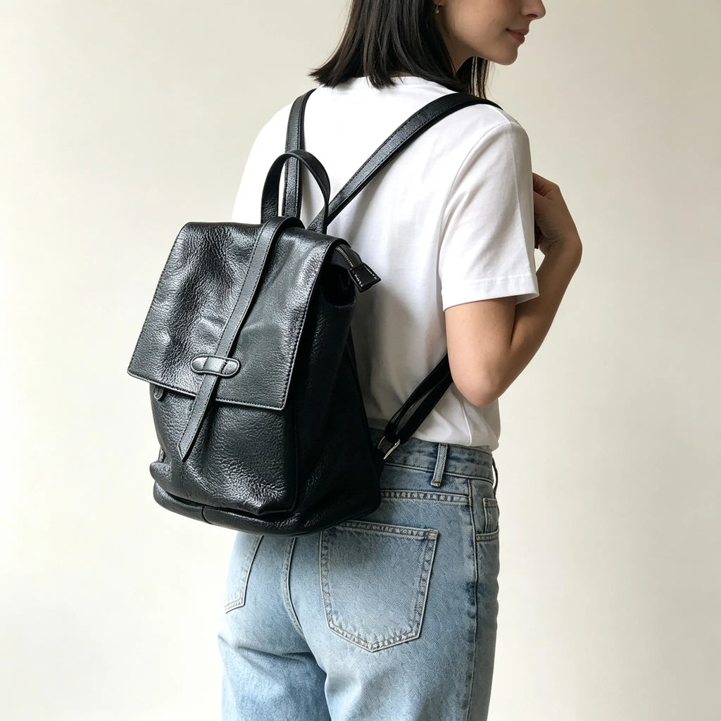 Soft Lightweight Daily Purse Flap Leather Rucksack Backpack
