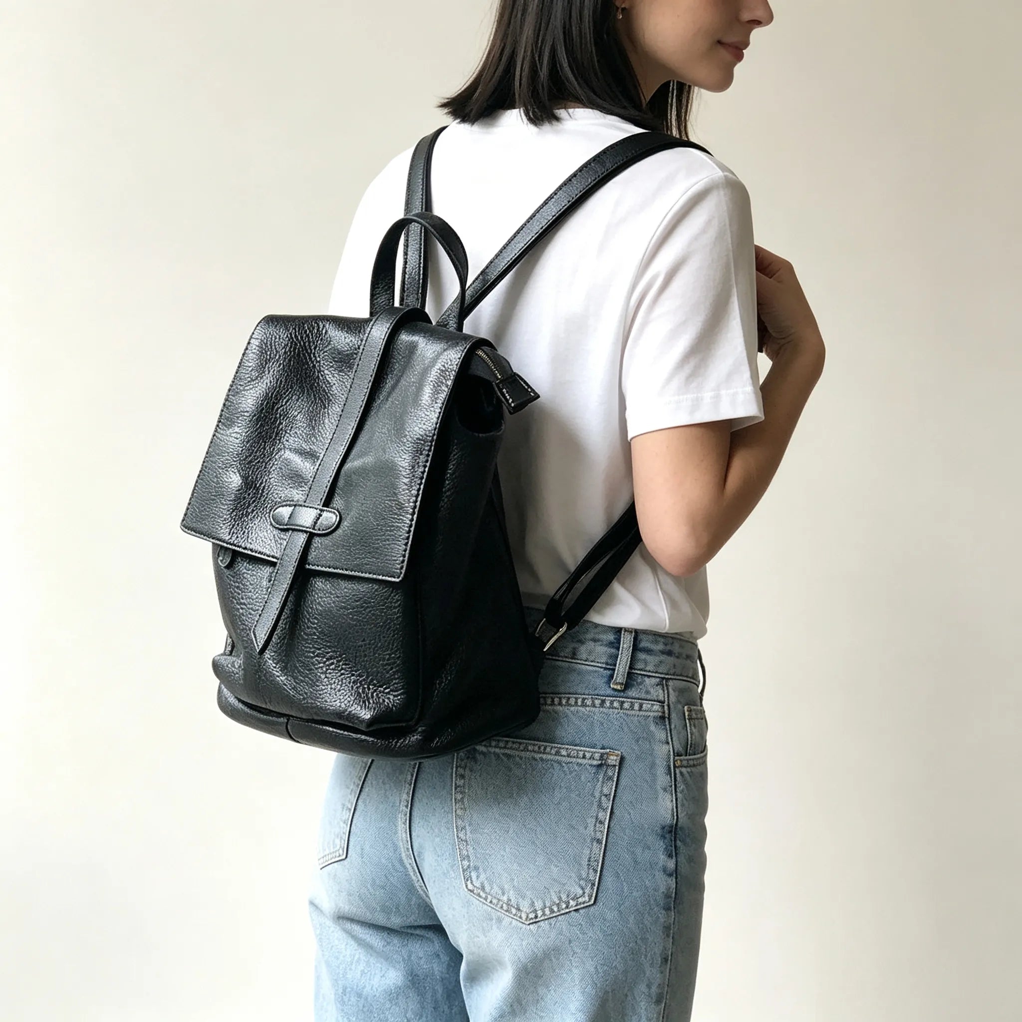 Soft Lightweight Daily Purse Flap Leather Rucksack Backpack