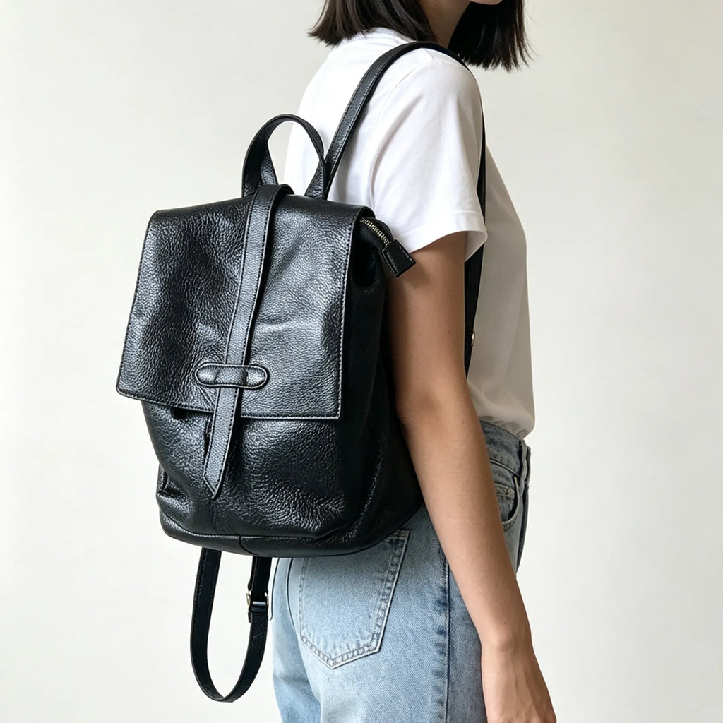Soft Lightweight Daily Purse Flap Leather Rucksack Backpack