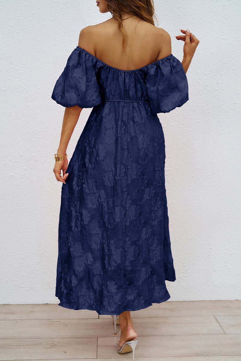 Navy Off Shoulder Ball Gown Midi Dress