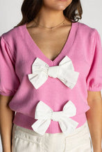 Load image into Gallery viewer, V-Neck Short-Sleeved Double Bow Sweater
