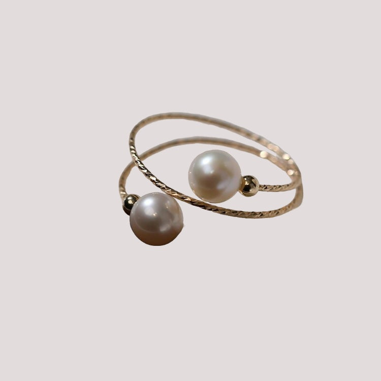 14K Gold Freshwater Pearl Double Layer Adjustable Ring