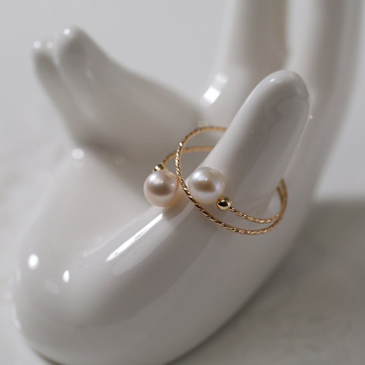 14K Gold Freshwater Pearl Double Layer Adjustable Ring