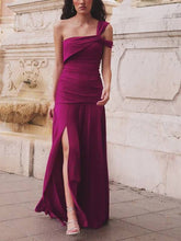 Load image into Gallery viewer, Brown One Shoulder Split Side Maxi Dress
