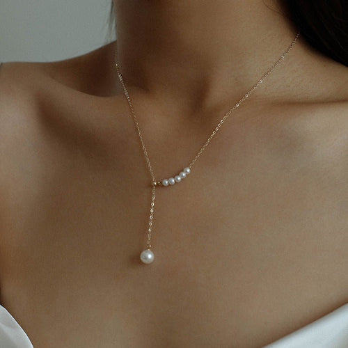 14K Gold Filled Retro Pearl Y-chain Pearl Necklace D - floysun