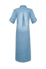 Load image into Gallery viewer, Collar Short Sleeves Slit Side Demin Midi Dress
