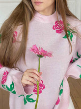 Load image into Gallery viewer, Cute Round Neck Rose Print Long Sleeves Sweater

