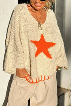 Load image into Gallery viewer, Texture Knit Star Pattern Contrast Color Loose Sweater
