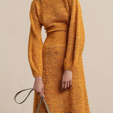 Load image into Gallery viewer, Yellow Long Sleeve Crew Neck Knitted Midi Sweater Dress
