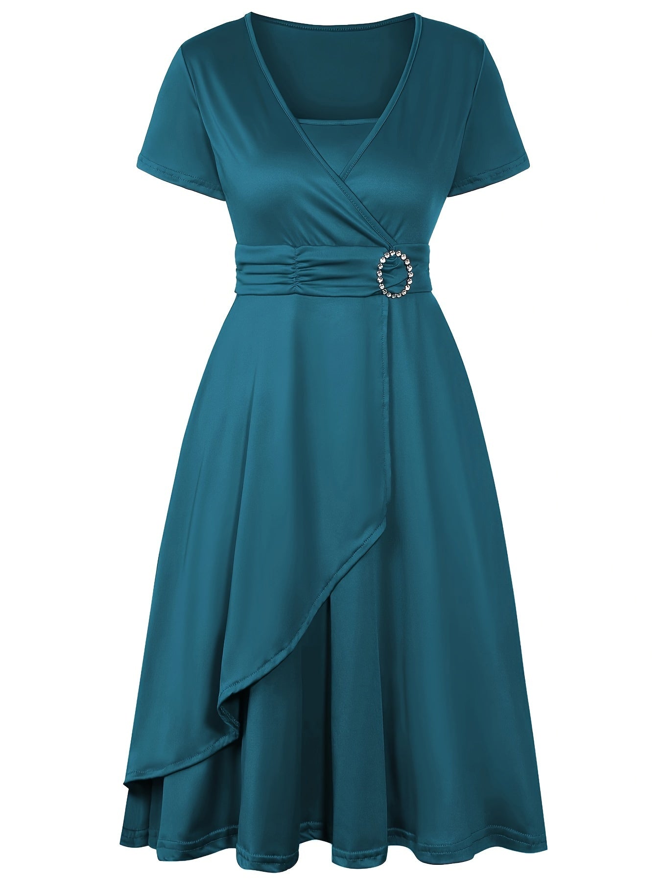 Elegant  V-Neck Asymmetrical Ruffled Midi Dress