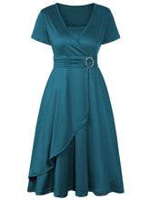 Load image into Gallery viewer, Elegant  V-Neck Asymmetrical Ruffled Midi Dress
